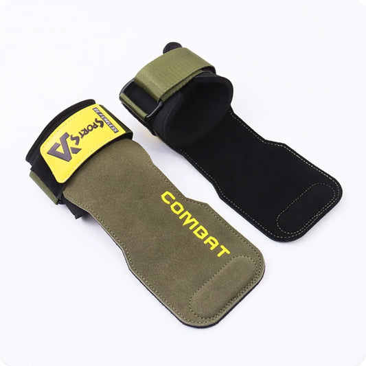1Pair Pads Professional Cowhide Gym Gloves Grips Anti-Skid Weight Power