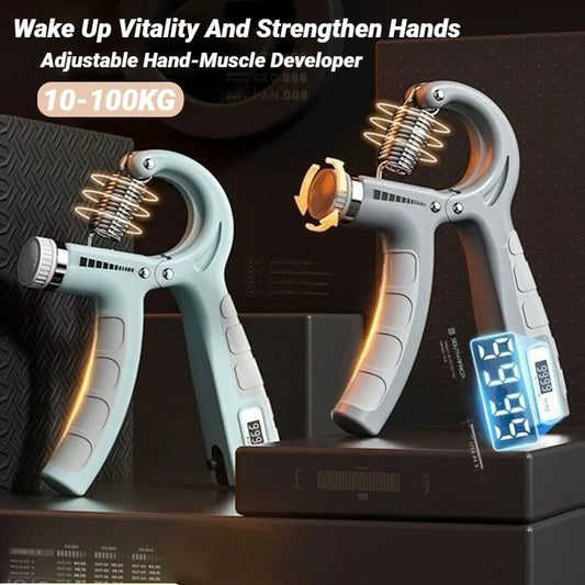 10-100Kg Adjustable Hand Grip Strengthener Trainer with Counter Wrist Forearm