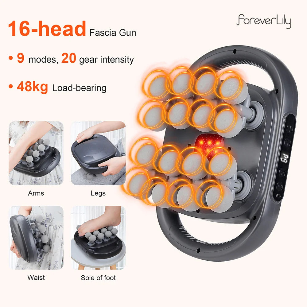 16-Head Fascia Gun High-Frequency Vibration Body Massage...