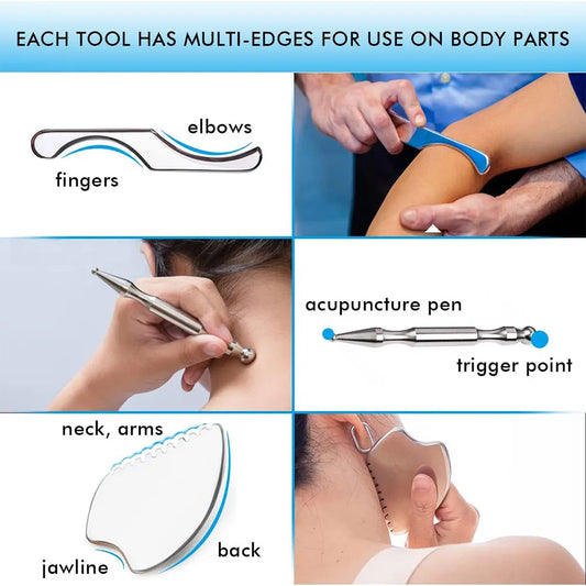 Great Stainless Scraping Massage Tool Set for Back, Legs, Arms, Neck...